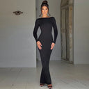 Hugcitar Backless Long Sleeve Bodycon Maxi Dress Solid Prom Party Y2K Night Glow