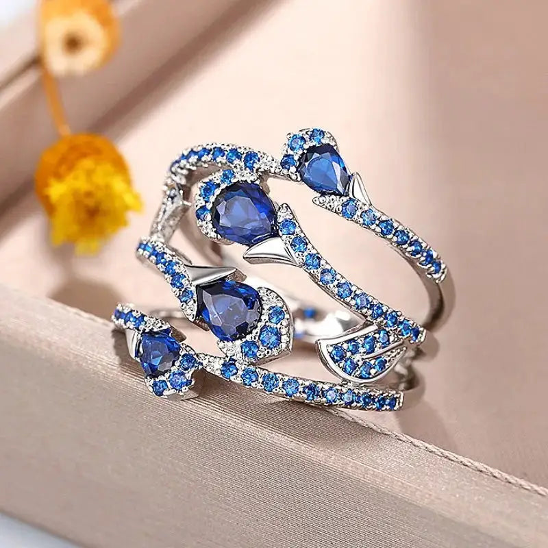 Vintage Blue Floral Platinum Ring — product image 2