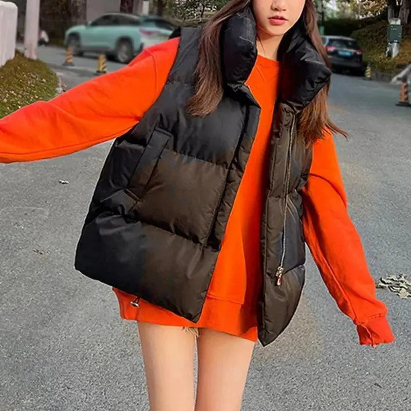 Winter Button Vest For Women Thick Polyester Warmth