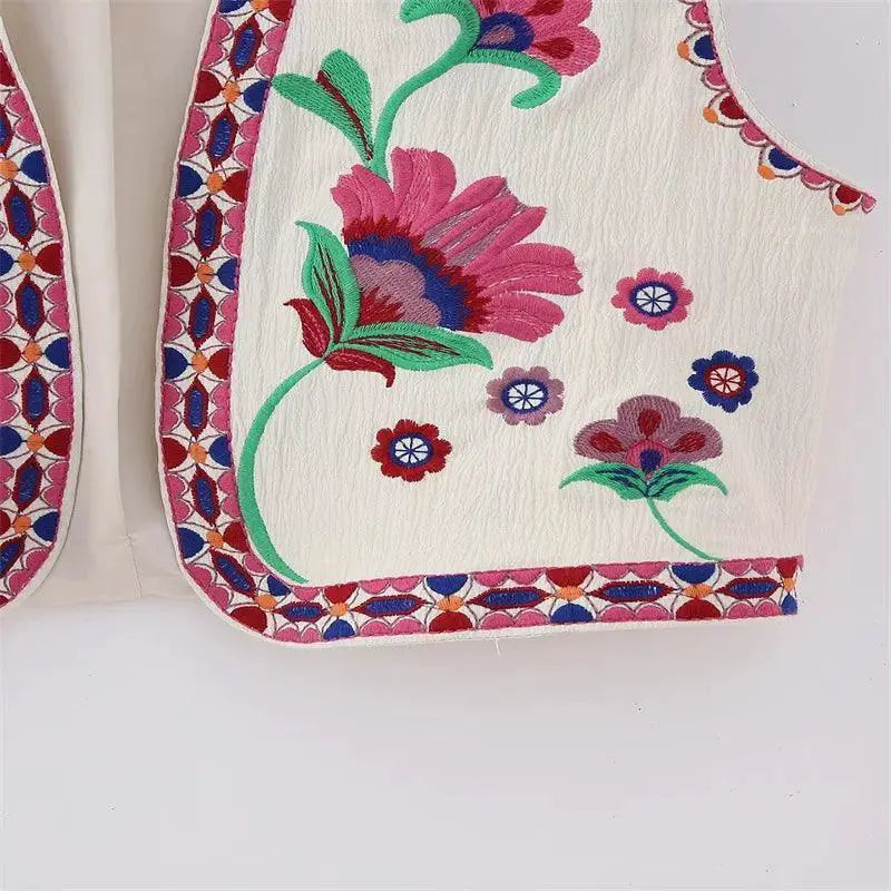 Vintage Charm Floral Embroidered Women's Waistcoat Boho Vest