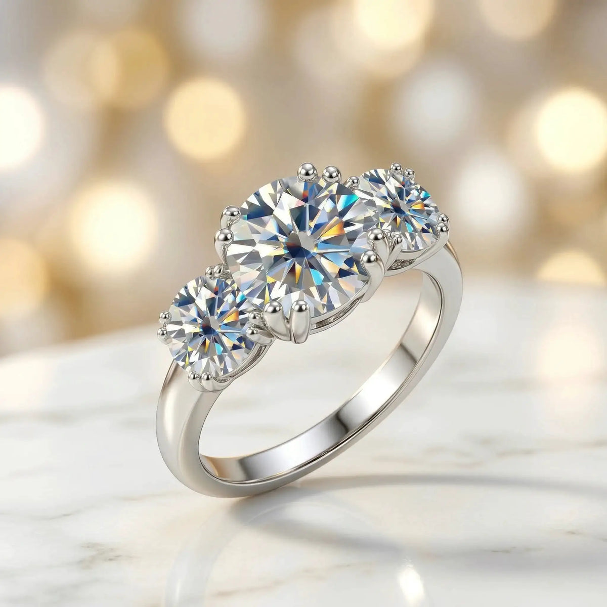 Moissanite Ring in Sterling Silver Three — product view 2