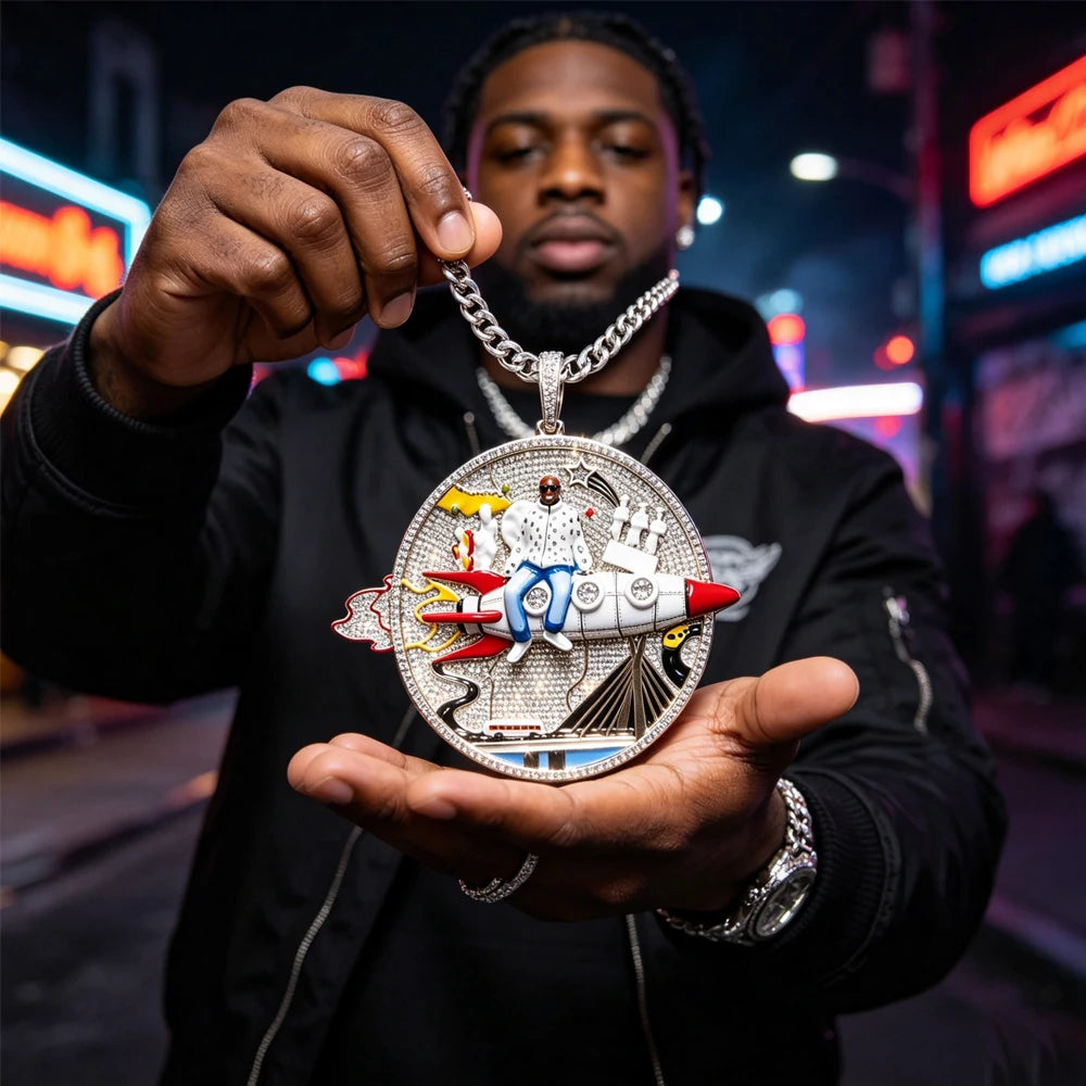 Iced Out Rocket Pendant Micro
