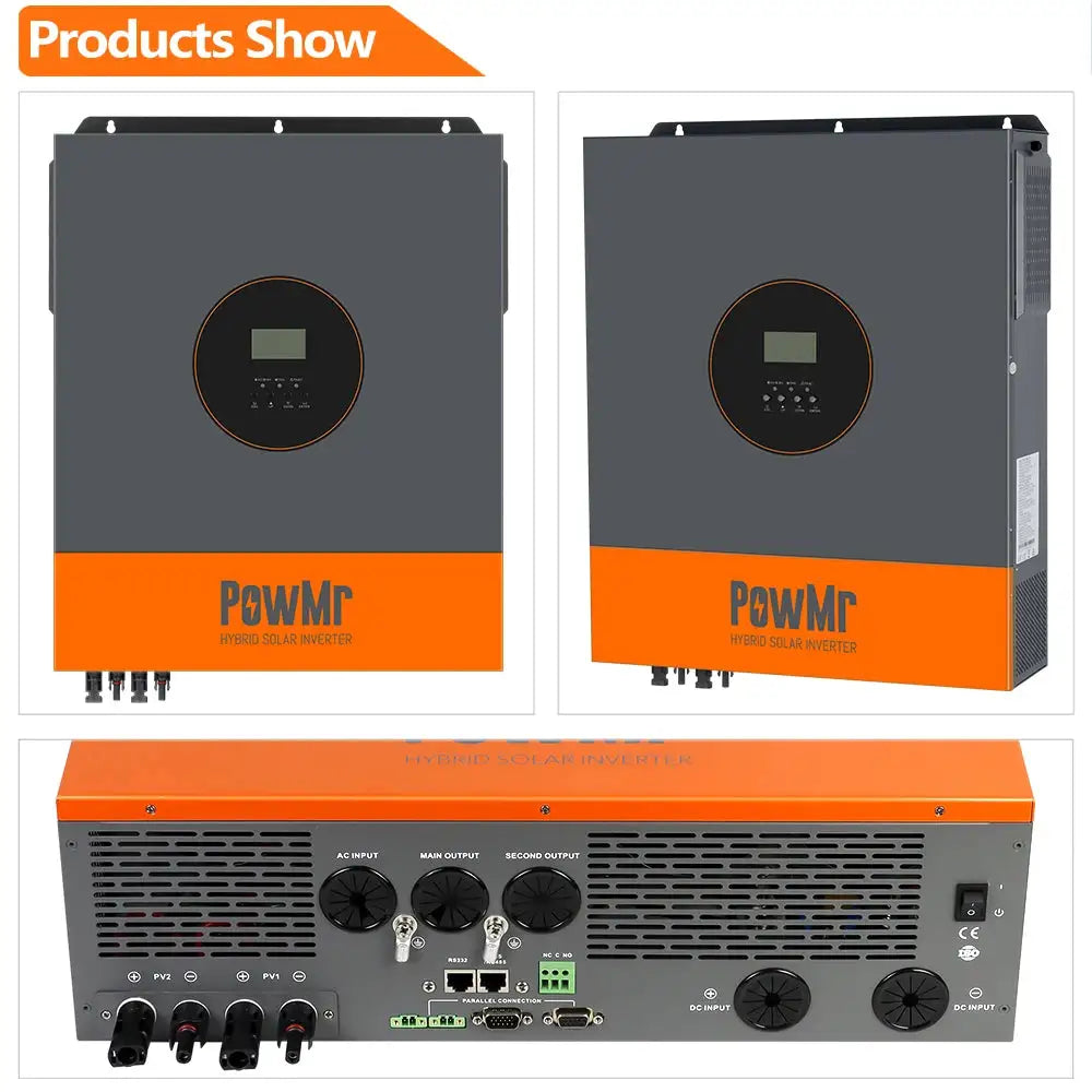 PowMr USA 48V 12000W Hybrid Solar Inverter Pure Sine Wave 2×MPPT 150A Charger 90-500V PV Input 220V/230V/240V Output Off Grid On Grid Inverter Compatible with Lithium Lead Acid AGM Battery for Home Appliance Compatible Suppo