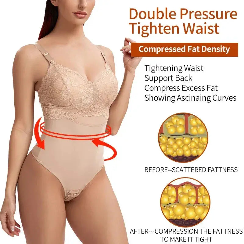 Seamless Lace Thong Bodysuit For Tummy Control Shaping