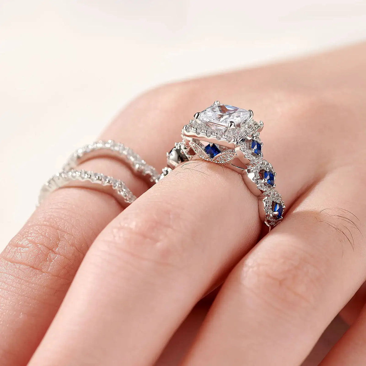 Princess Moissanite Ring in Sterling Silver Newshe — product view 3