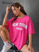 Oversized Bold Letter Graphic Women's Tee Trendy Summer Shirt