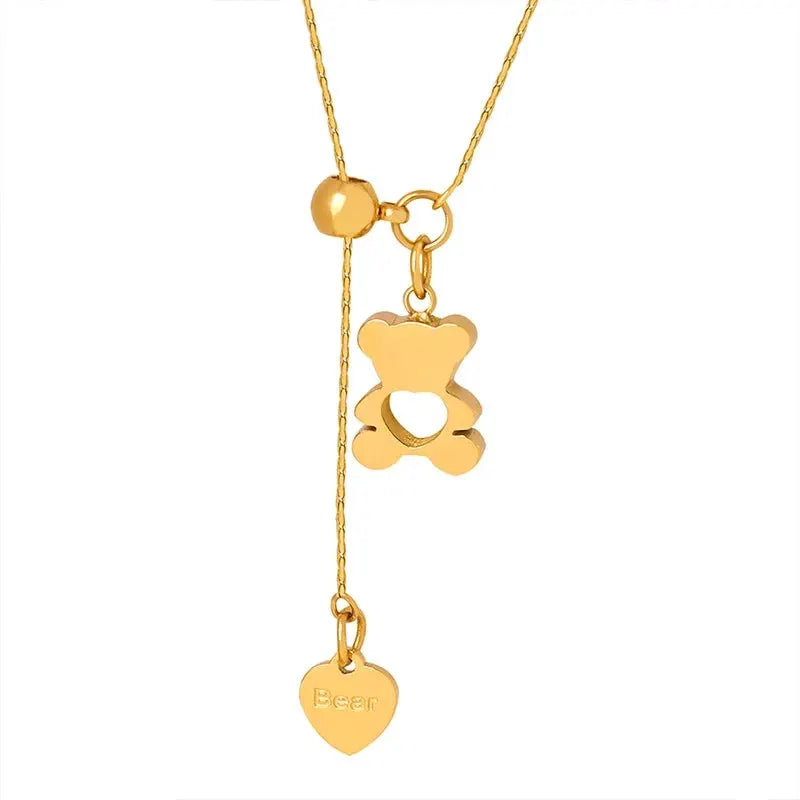 Hollow Bear Pendant Necklace Gold Plated Women Adjustable