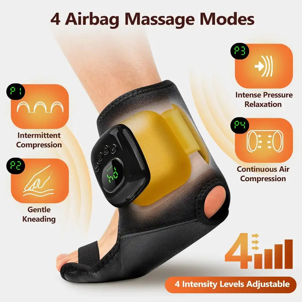 Rechargeable Air Compression Ankle Massager with Heat 3 Modes 4 Levels Heated Foot Wrap Pneumatic Ankle Foot Muscle Relaxer
