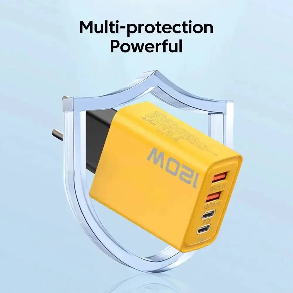 4 Port USB PD Charger 120W Type C Quick Charge Mobile Phone Charger Adapter For iPhone Samsung Xiaomi EU/US/UK Plug Wall Charger