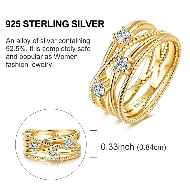 Ring Sterling Silver Sparkling Gold