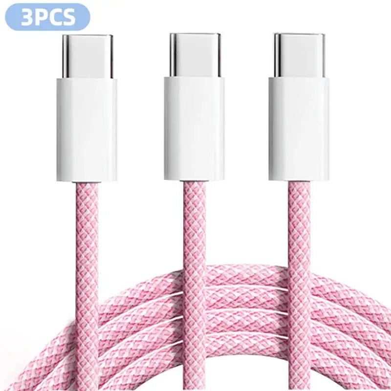 3PCS 6FT 60W Nylon Braided Fast Charge Cable Suitable For Type-C Interface Mobile Phone,laptops And All Kinds Of Tablets