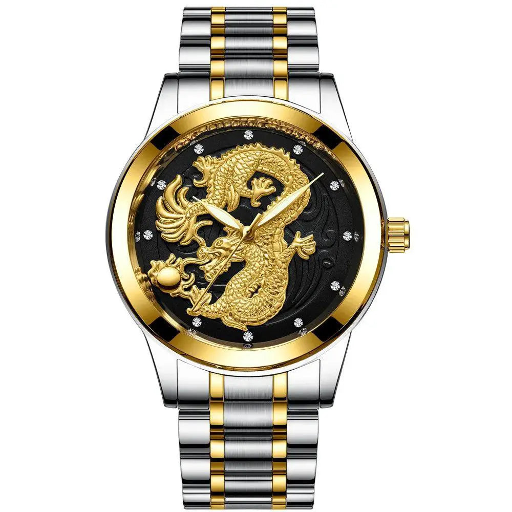 Dragon Crystal Mens Quartz Watch Waterproof Timepiece