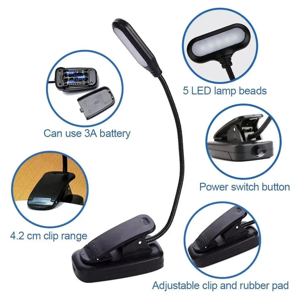 Portable LED Clip On Book Light Night Reading Companion