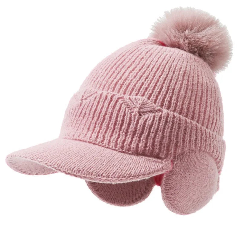 Pompom Earflap Knit Winter Hat