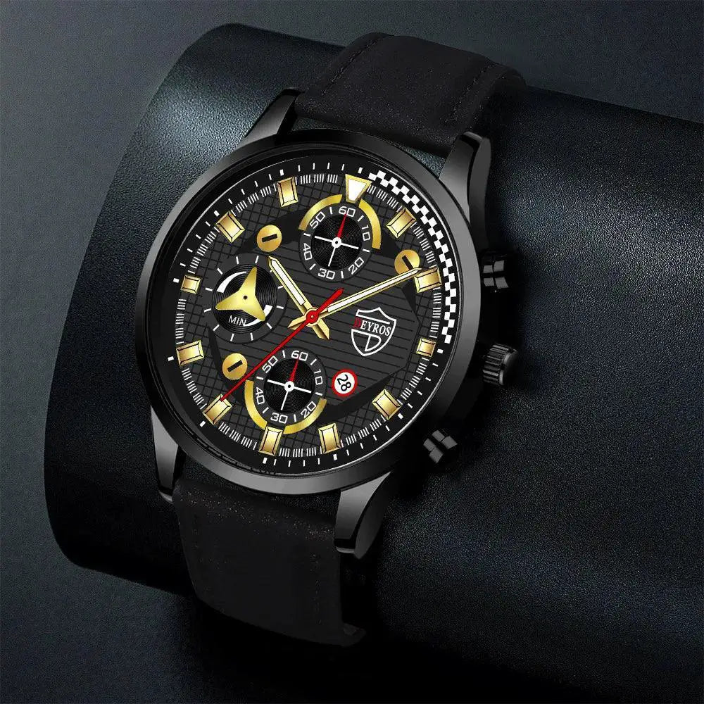 Leather Quartz Watch For Men Timeless Elegance Auto Date