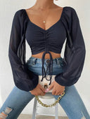 Lace Up Puff Sleeve Top for Women Chic