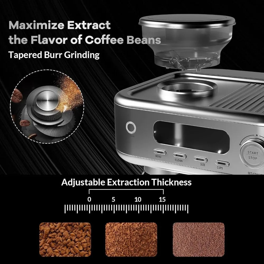 Espresso Coffee Machine Temperature Adjustable with Built-in Bean — product view 6