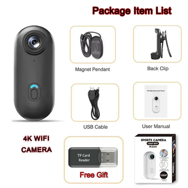 4K Mini WiFi Magnetic POV Body Sport Action Cameras Pocket Video Vlogging Wireless Helmet Motorcycle Waterproof Bike HD Recorder