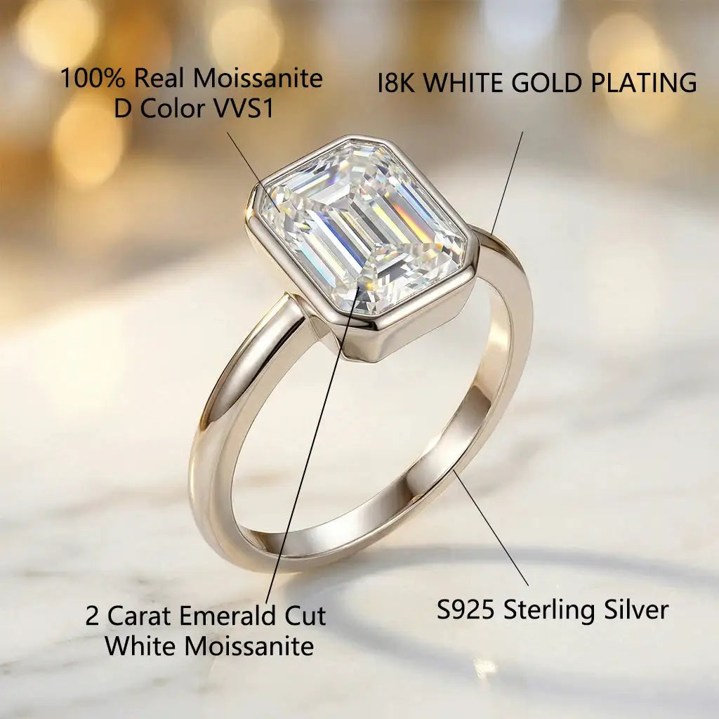 Emerald Moissanite Ring in Sterling Silver Minimalist — product view 2