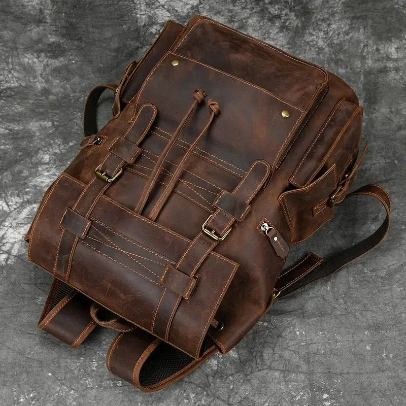 Arrivals Crazy Horse Leather Backpack For Men Large Bag
