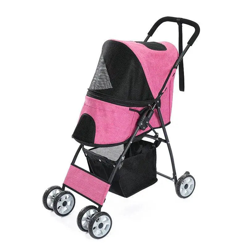 Foldable Pet Stroller With Large Mesh Window For Comfort