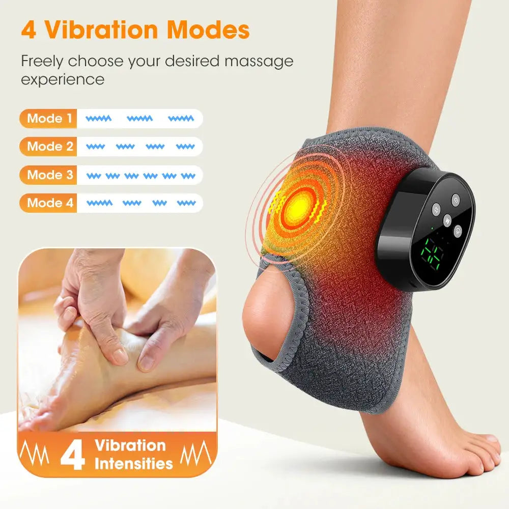 Electric Foot Ankle Massager 4 Mode Vibration 4 Level Hot Compress Timer Massage Support Ankle Brace Fascia Muscle Relax