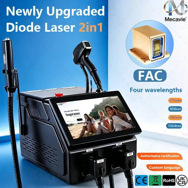 High Power 2 In 1 Diode Laser Hair Removal Picosecond Laser Machine 755 808 1064nm Multi-wavelength Painless Hair Remover Tattoo
