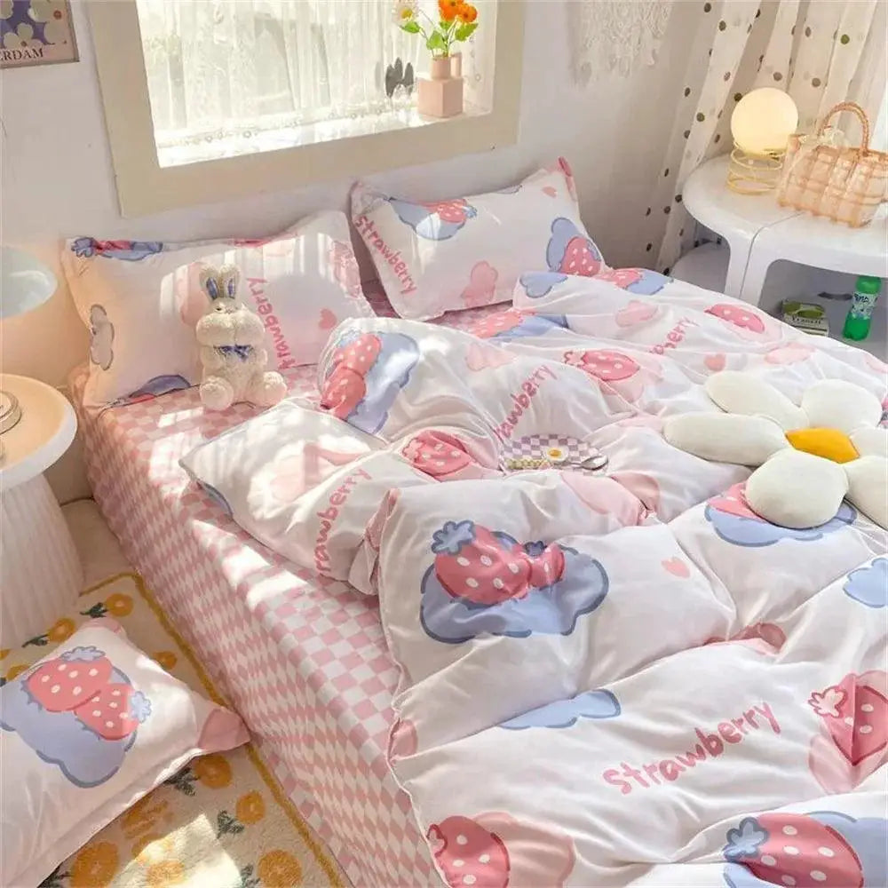 Purple Star Bedding Set And Pillowcase Sheet Simple Stripe