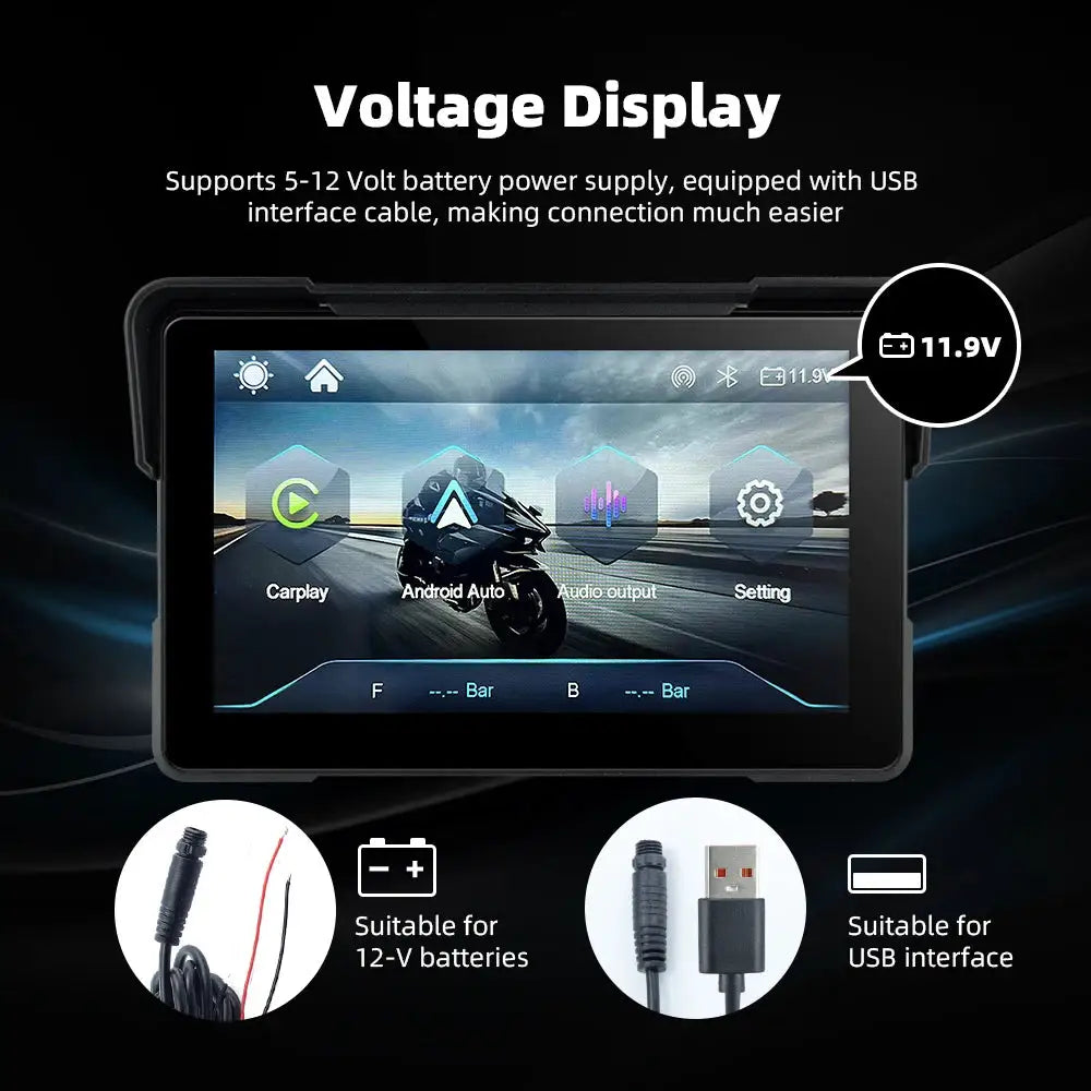 EKIY 7.0" Wireless CarPlay Moto Android Auto Portable Digital Motorcycle Dashboard GPS Navigation Removable Display Screen TPMS