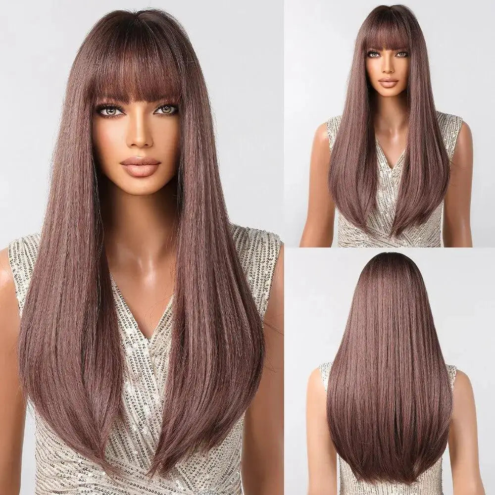 Sleek Black Synthetic Long Wig for Daily Wear and Cosplay