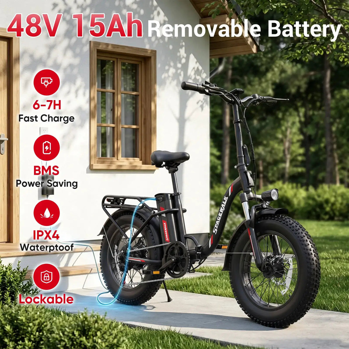 Spacewalk 1500W Peak Motor Fat Tire Electric Bike for Adults 20x4.0 Folding E-Bike 48V 15Ah Electric Bicycle Removable Battery with NFC Unlock 28MPH Long Range 45-60 Miles 7-Speed Gears 5 PAS UL2849
