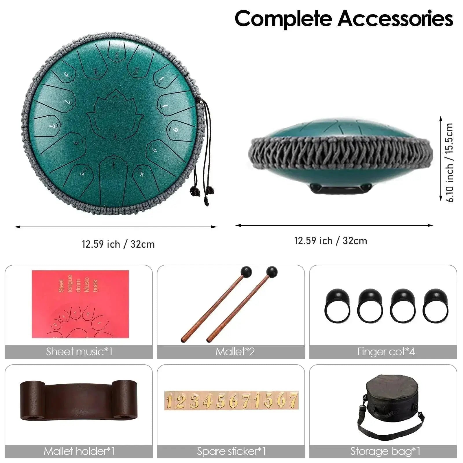 Hluru 13 Inch 15 Notes Steel Tongue Drum C Tone Musical