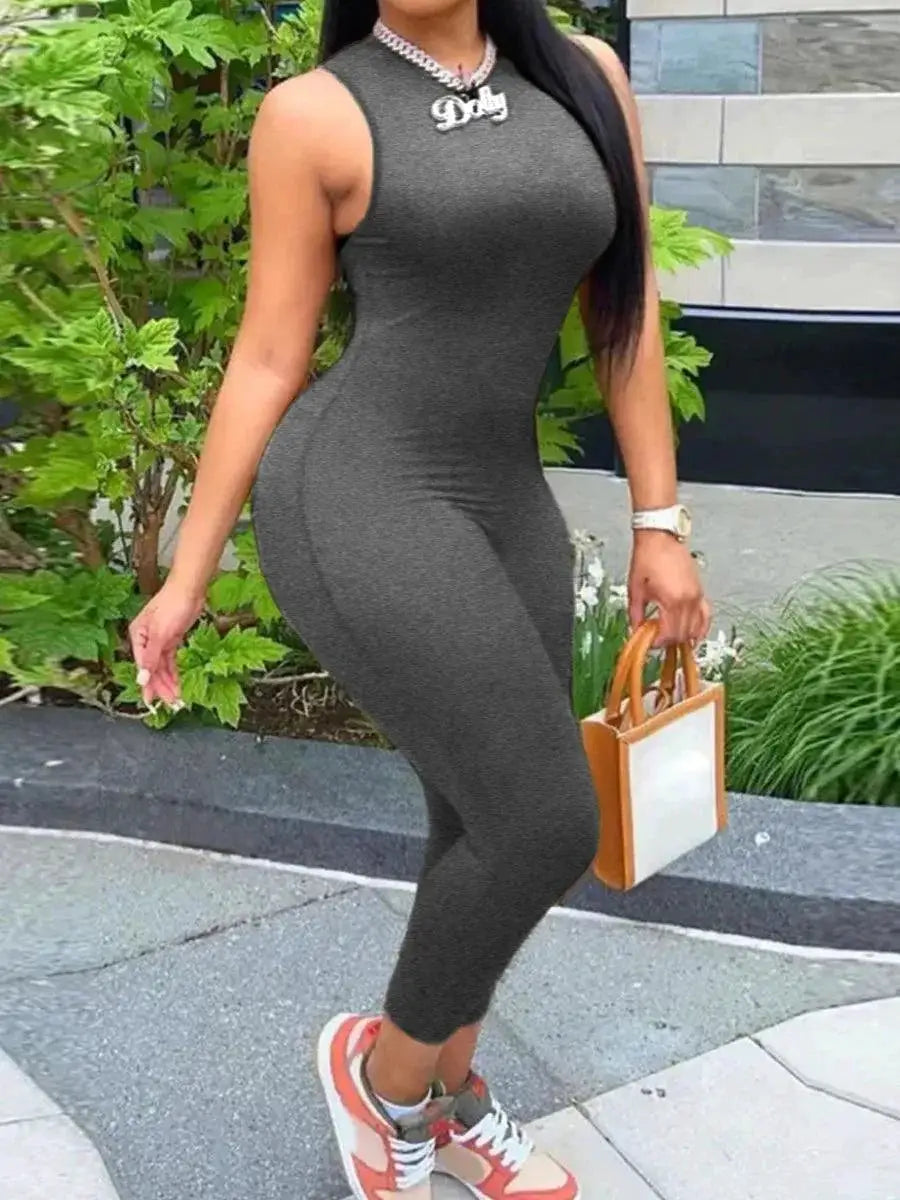 Sleek Milk Fiber Jumpsuit Sexy Sleeveless Romper Night Out