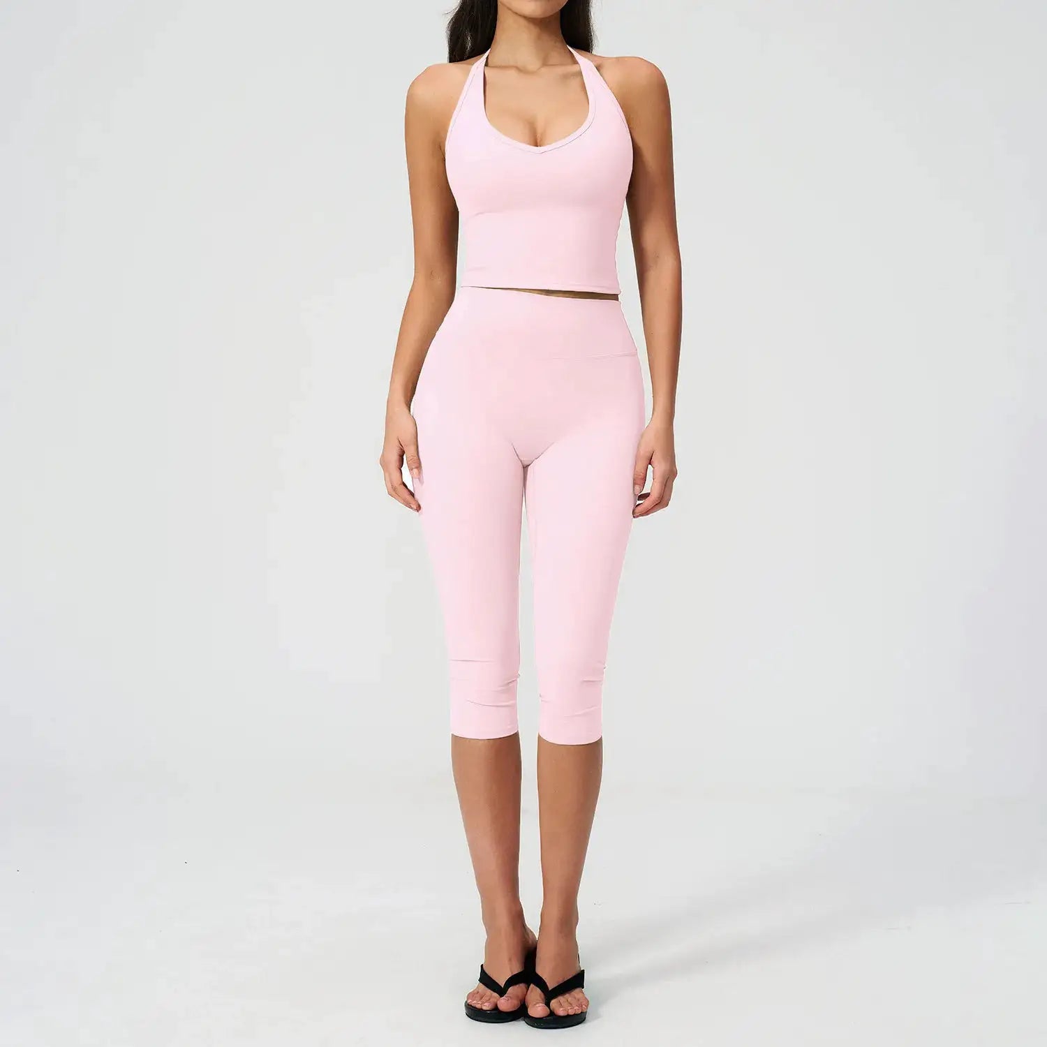 Women 2 Piece Yoga Set High Waist Capri Leggings Sports Bra Crop Top Workout Gym Athletic Outfits Female Fitness Activewear Suit