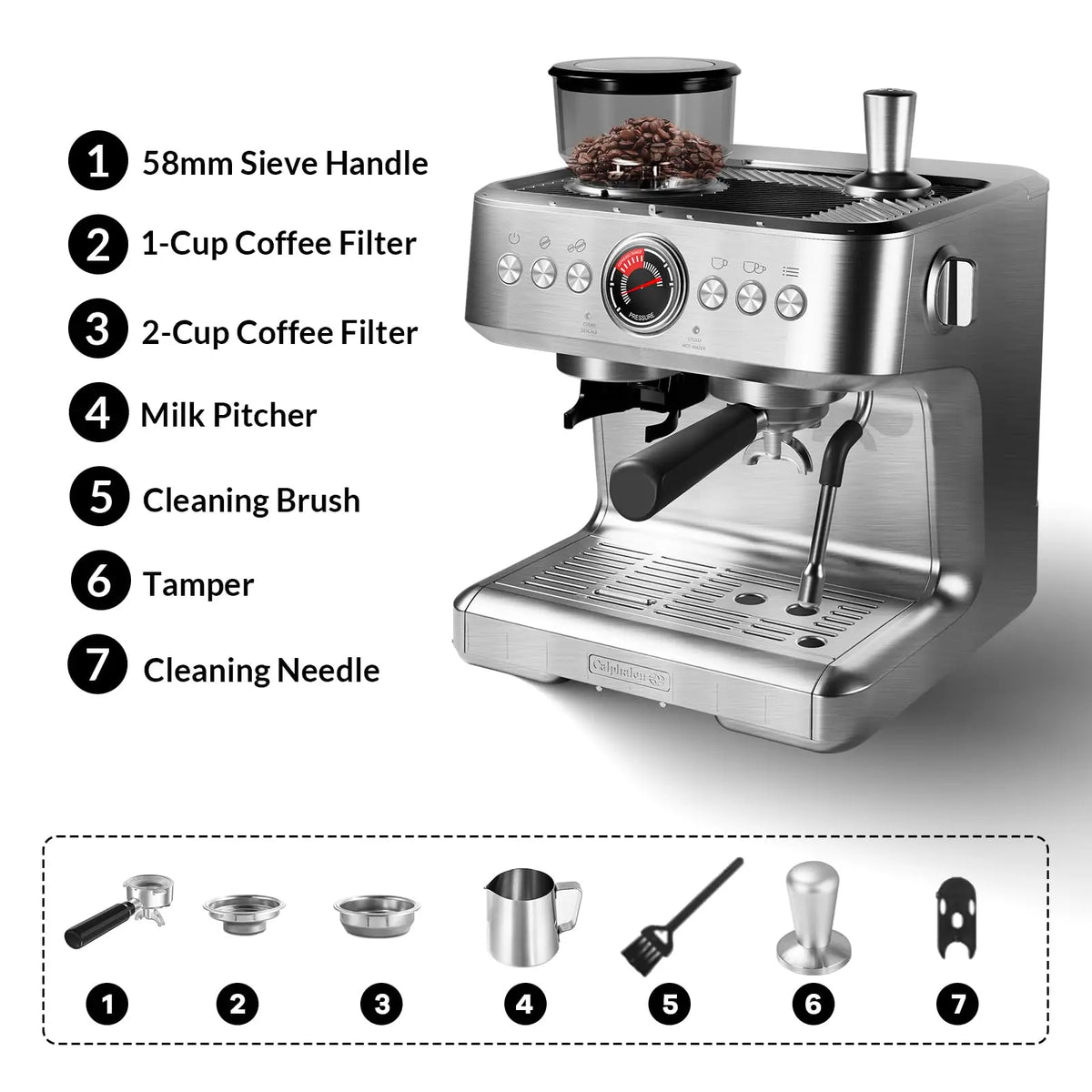Professional Espresso Machine with Built-in Grinder, Grind — product view 5
