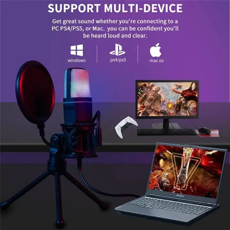 USB RGB Gaming Microphone for Podcast Studio PC Streaming