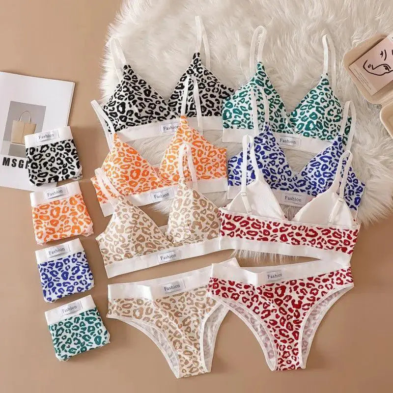 Leopard Print Cotton Bralette Set V Neck Lingerie Glam