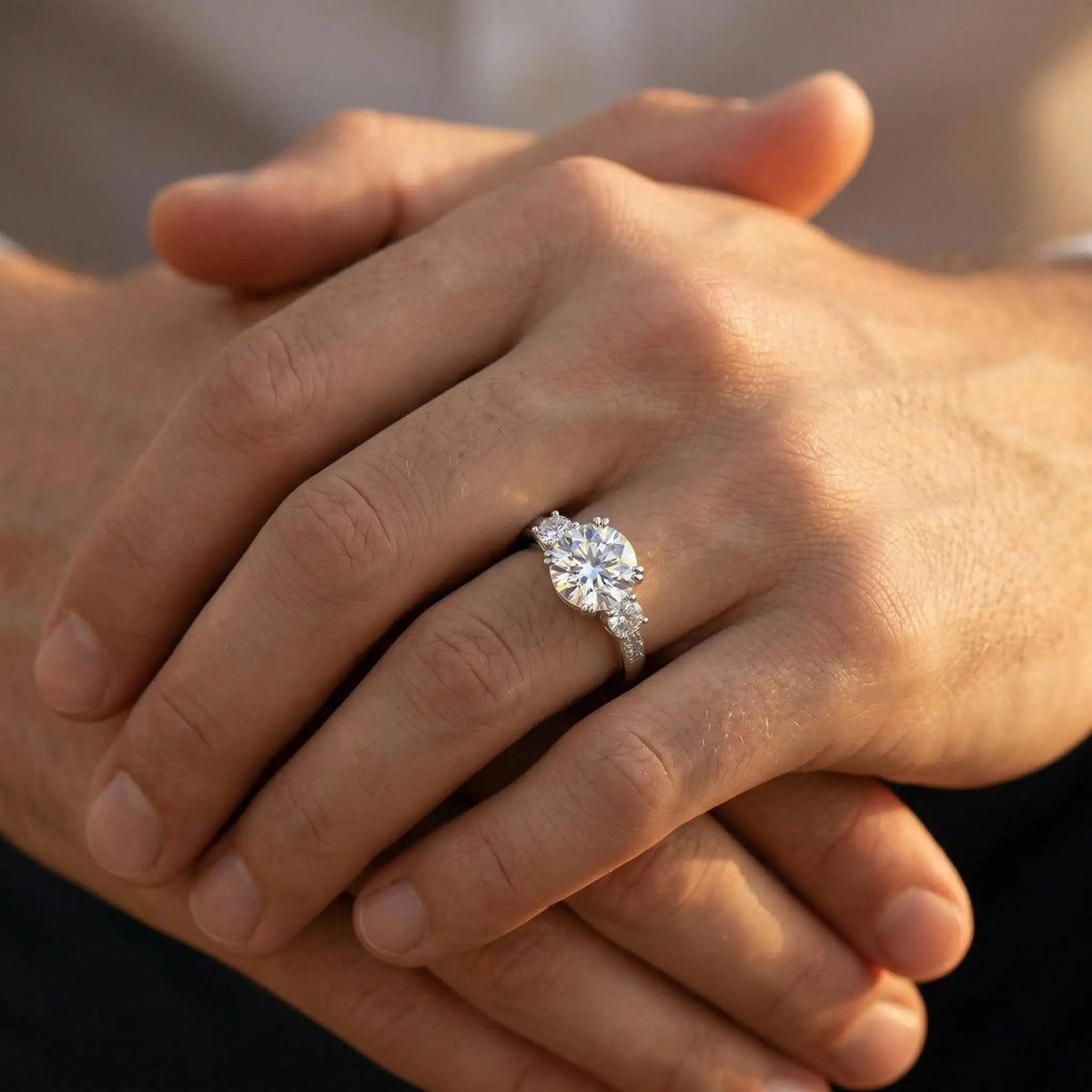 Round Moissanite Ring in Sterling Silver Classic Prong Setting — product view 4