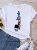 Cosmic Moon Planet Tee Whimsical Space Design Top Fashion