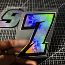1pc Motorcycle Racing Number Stickers 0-9 - Iridescent Holographic Laser Effect, Waterproof