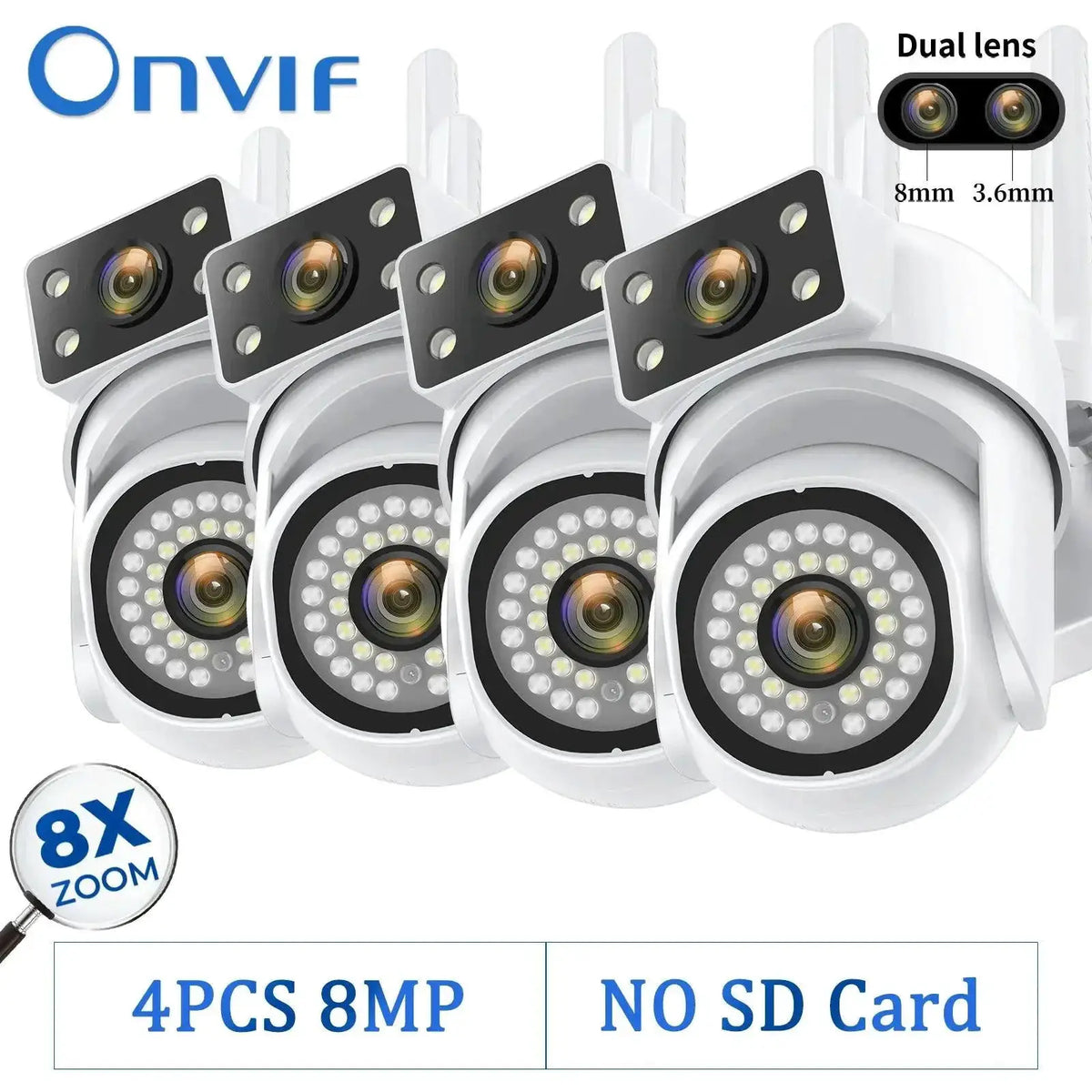 Outdoor Security Camera AI Tracking — 8MP NO SD Card 2PCS