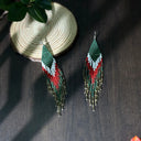 Bohemian Geometric Glass Beaded Fringe Earrings With Gradient Beads