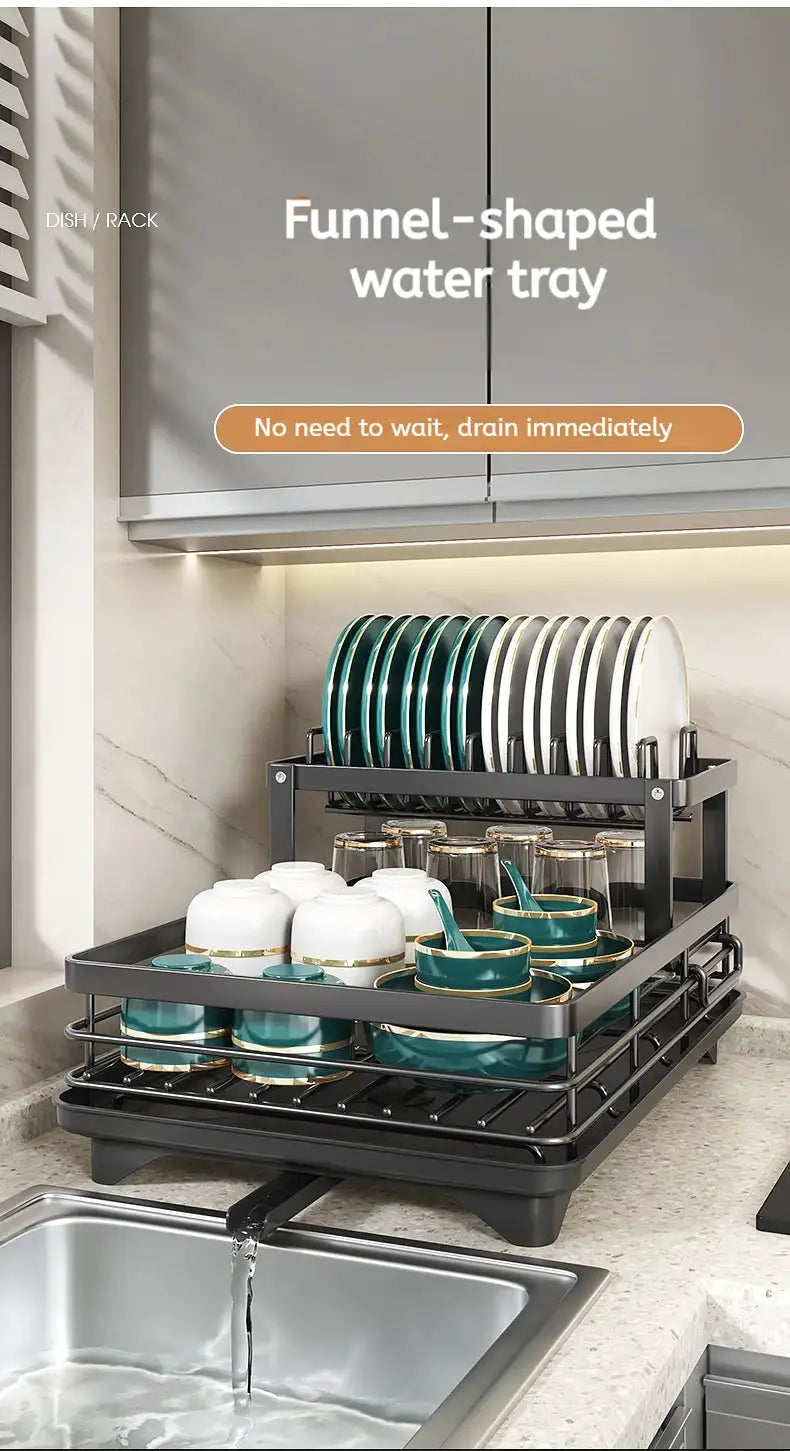 Adjustable Steel Dish Drying Rack 2 Tier Plate Organizer For Kitchen Utensils - product image 7