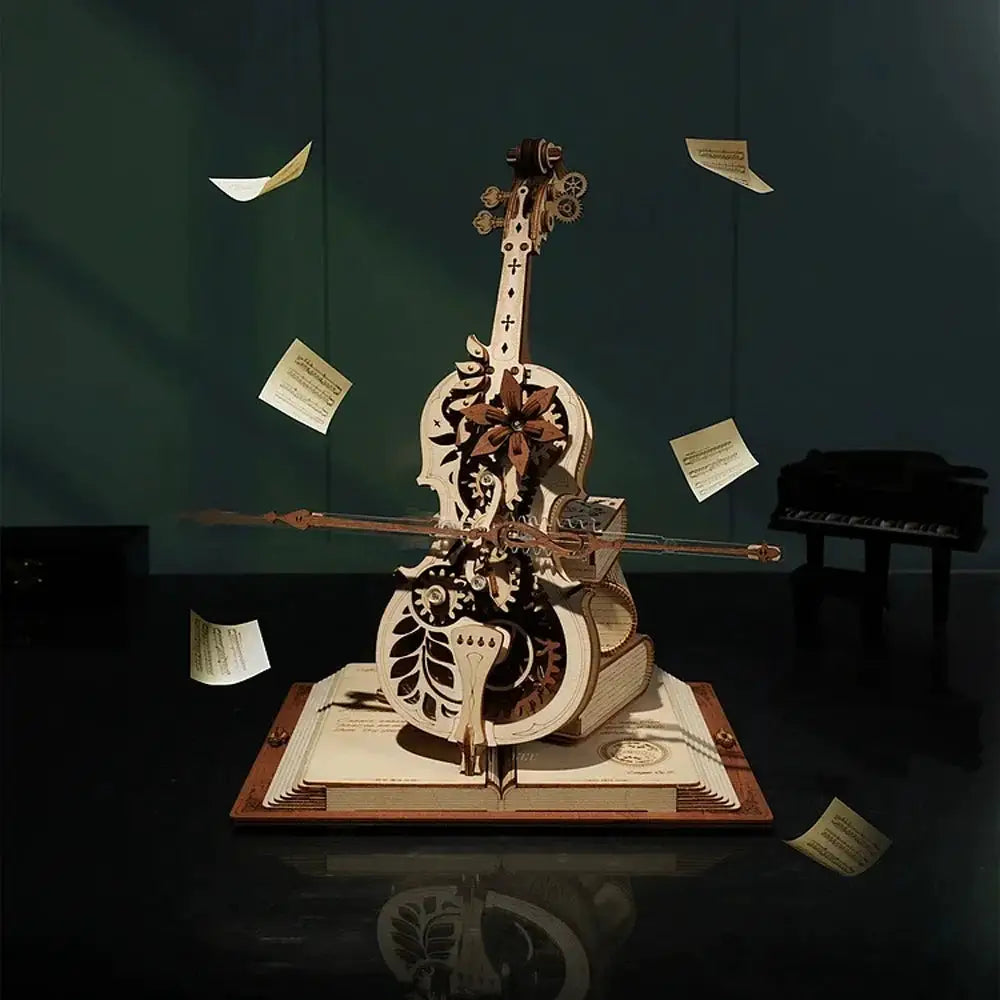 Robotime 3D Wooden Puzzle ROKR Funny Magic Cello Mechanical Music Instrument Creative Toys for Child AMK63