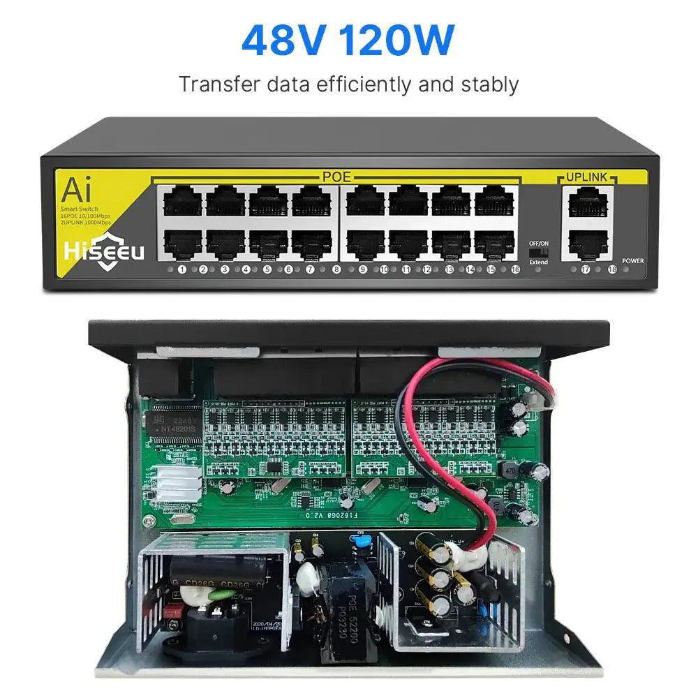 Hiseeu 48V PoE Switch for Surveillance Network Solutions