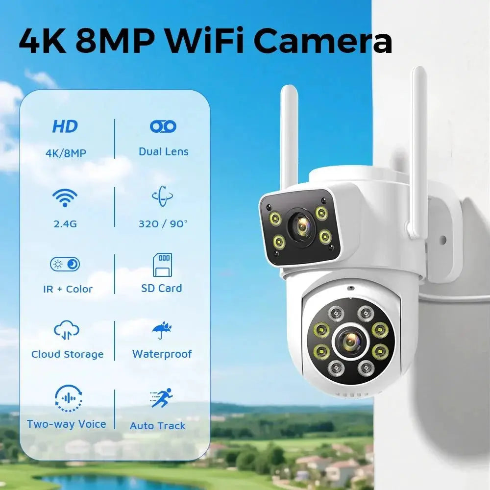 Outdoor Wireless Security IP Camera 6K 12MP Dual Lens PTZ Smart Tracking - stepyours.com