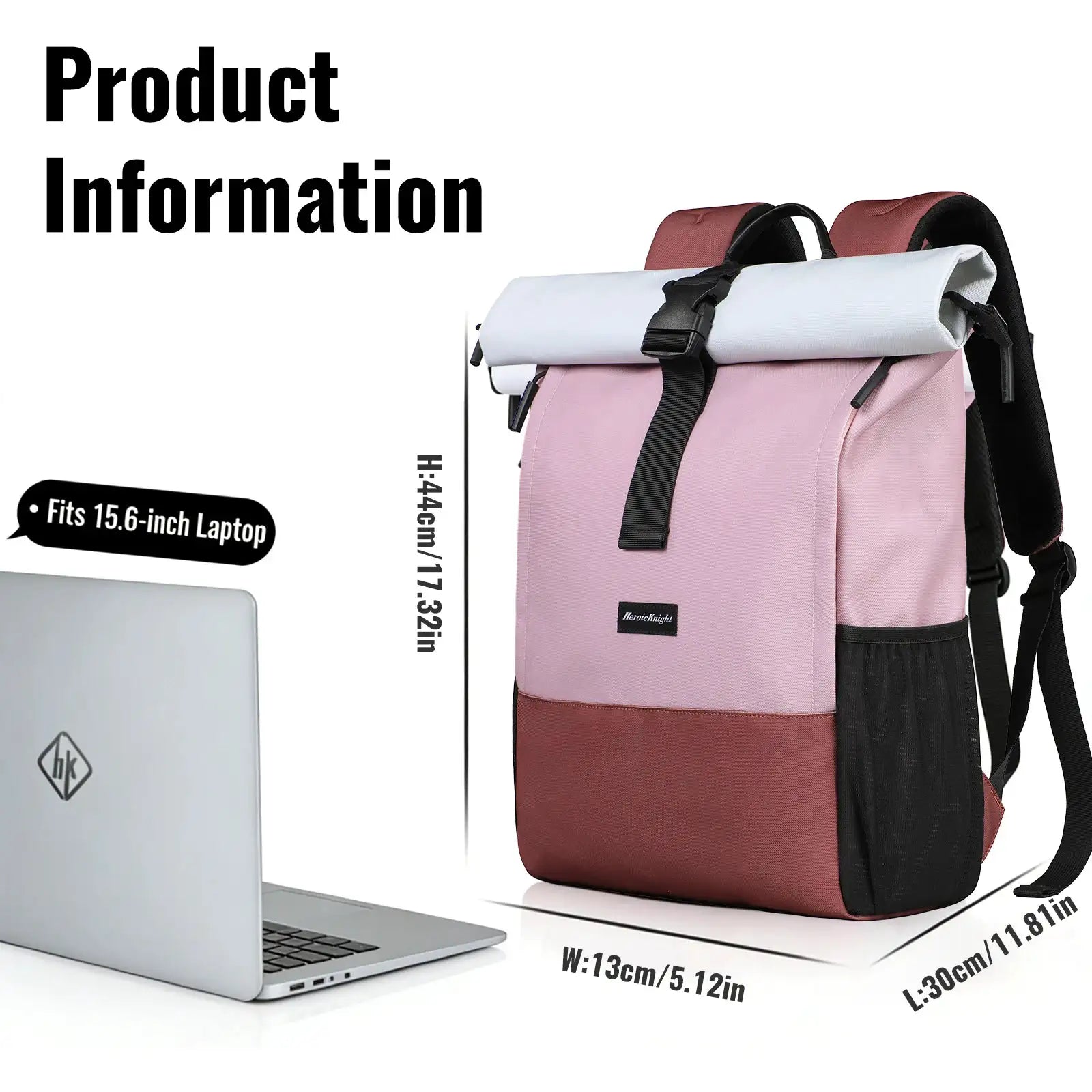 Heroic Knight Rolltop Stylish Laptop Backpack For 15.6 Inch Waterproof Large Travel Backpack Leisure Women University Rucksack