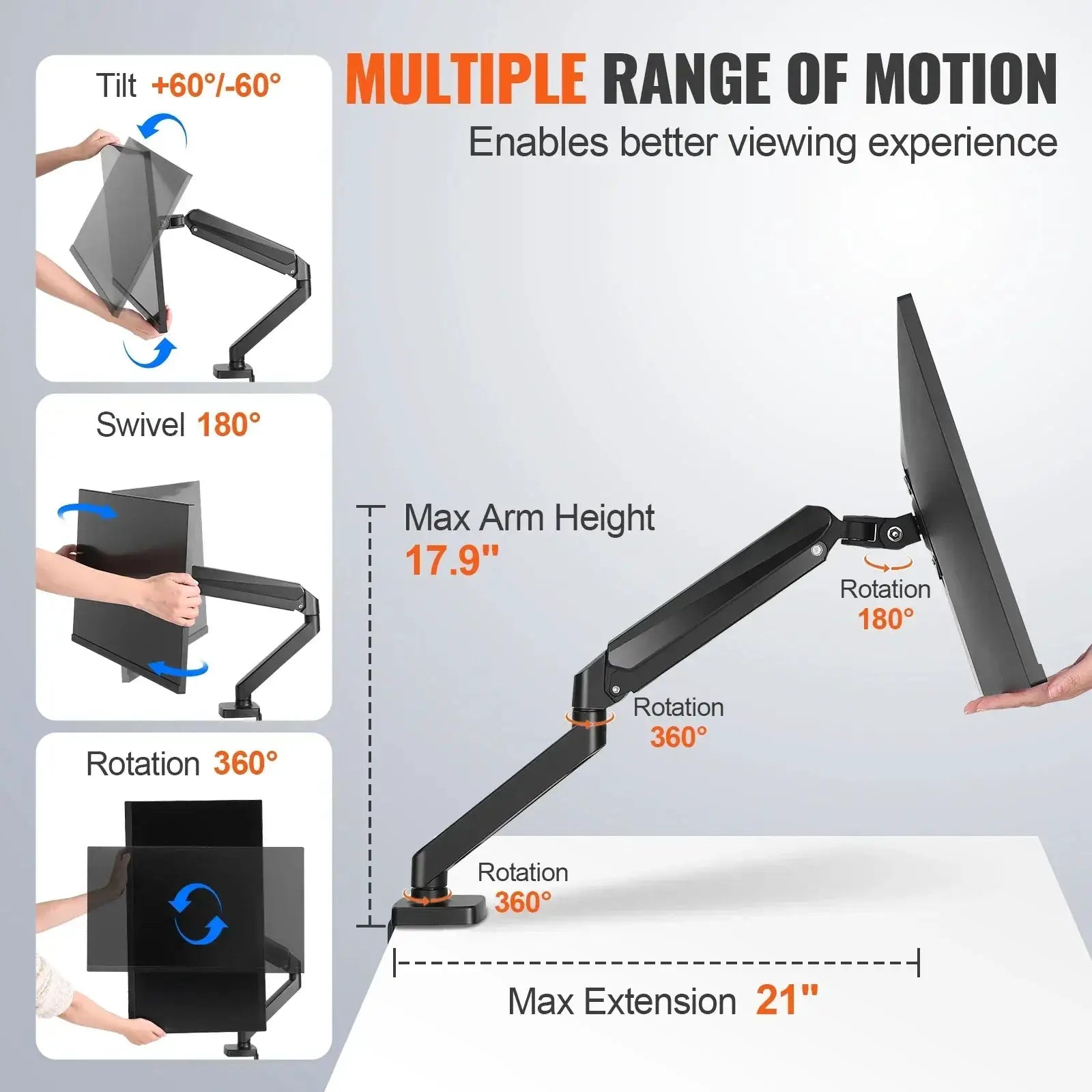 VEVOR Gas Spring Monitor Mount for 13 to 35 Inch Monitors