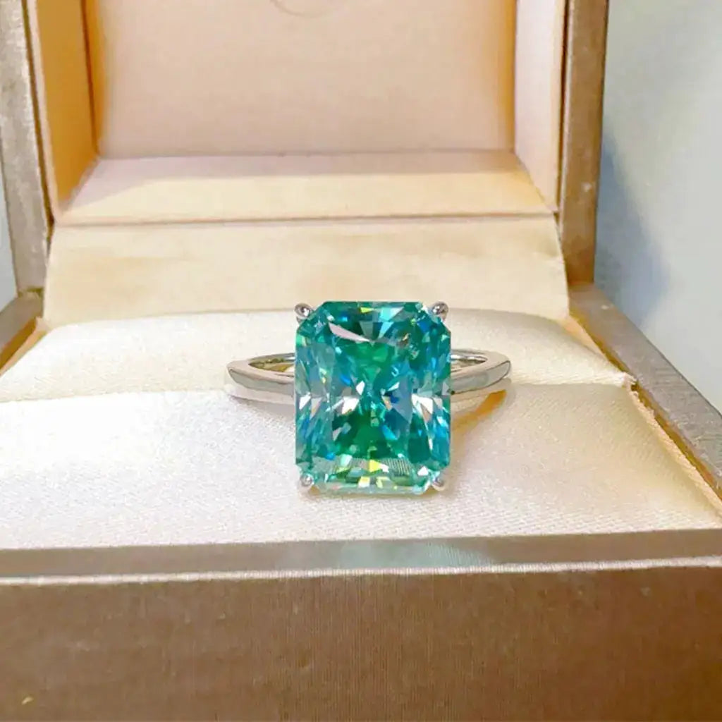 925 Sterling Silver Colored Ice Flower Cherokee Diamond Ring, Shaped Mint Green Women's Fashion Charm Jewelry, Mother's Day Gift