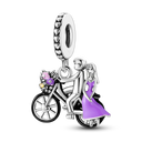Silver Plated Purple Charm Flower